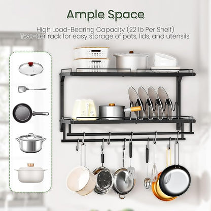 CHOEZON Pot Rack, Wall Mounted Pan Holder, 2-Tier Pot and Pan Organizer