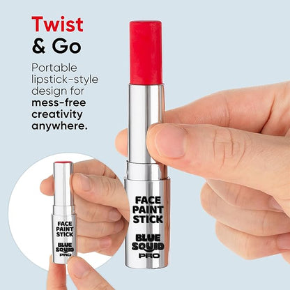 Blue Squid PRO Red Face Paint Stick - Waterproof Body Paint for Adults & Kids Eye Black Baseball, Eyeblack Softball - Vegan Hypoallergenic Twist-Up Non-Toxic Makeup Stick for Cosplay, Sports & SFX