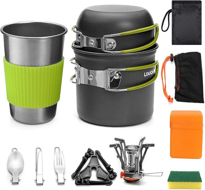 Lixada Camping Cookware Set Portable Camping Mess Kit Cooking Set Camping Cooking Set Outdoor with Stove Spoon Fork Cutter for Picnic Hiking Backpacking Travel