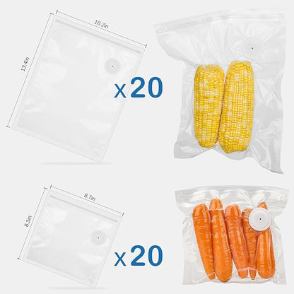 40PCS Vacuum Sealer Bags for Food with Air Valve, Reusable Sous Vide Bags (20 large+20 small)