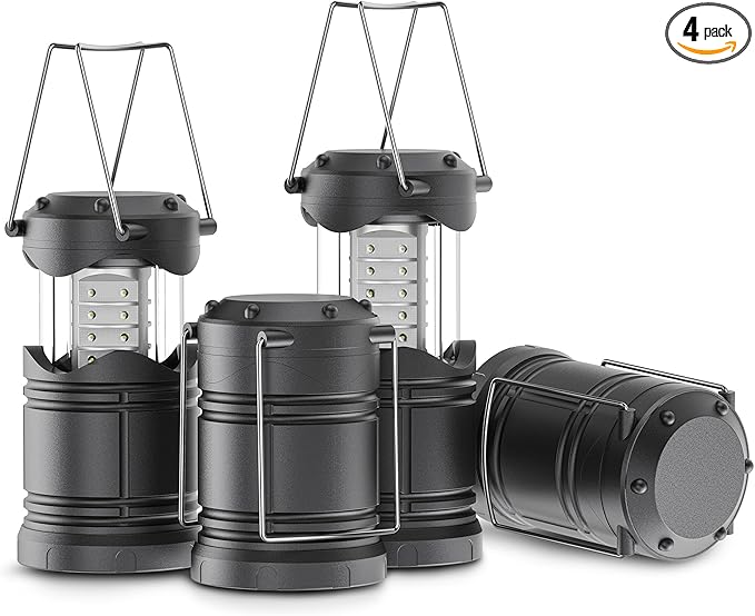 Lichamp 4 Pack LED Camping Lanterns, Battery Powered Camping Lights LED Collapsible Flashlight Portable Emergency Supplies Kit, A4GY