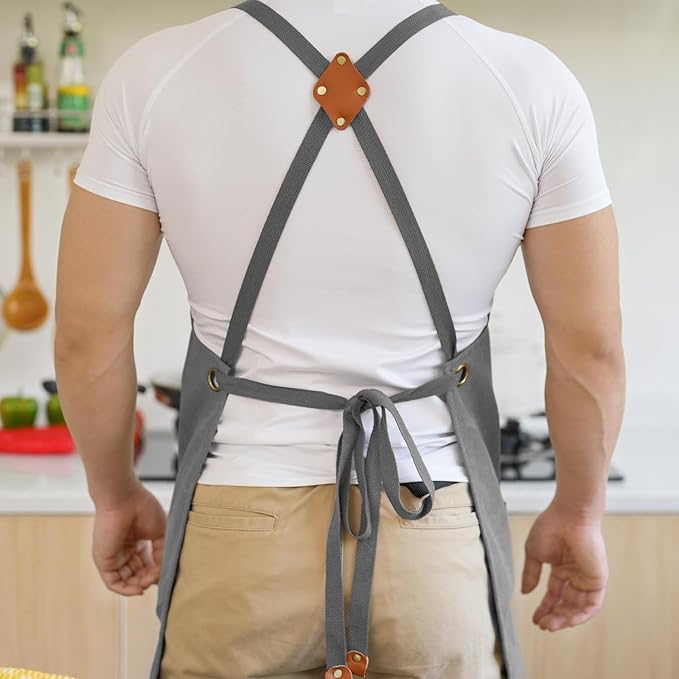 Aoomzoon Canvas Aprons for Men Chef Apron, Work Apron - 16oz Heavy Duty Cross
