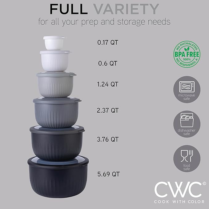 COOK WITH COLOR Prep Bowls with Lids- Wide and Deep Nesting Plastic Small