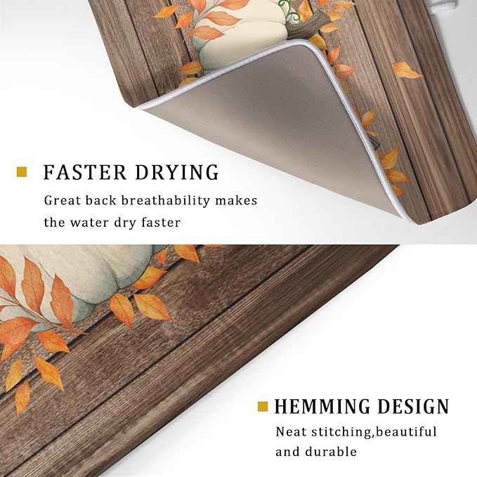 Autumn Pumpkin Dish Drying Mat Rustic Wood Dish Drainer Mats Fast Dry