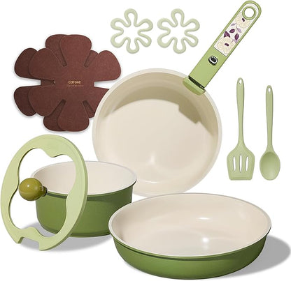 CAROTE 11pcs Ceramic Cookware Set, Pots and Pans Set Non stick, Induction
