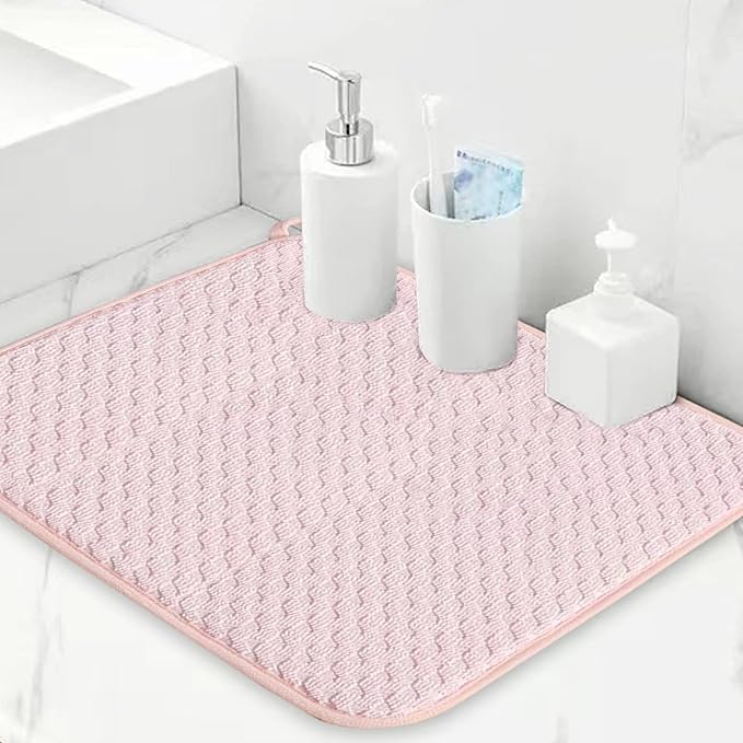 Pink Dish Drying Mats for Kitchen Counter, 2 Pack Dish Drying Mat Drying Pad