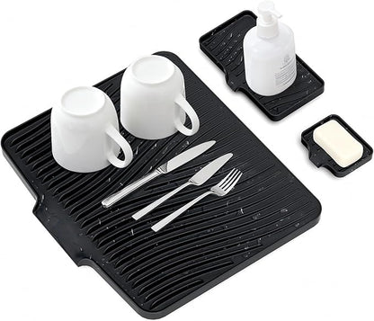 Silicone Dish Drying Mat for Kitchen Counter, Dish Drying Pad, Non-Slip Drain