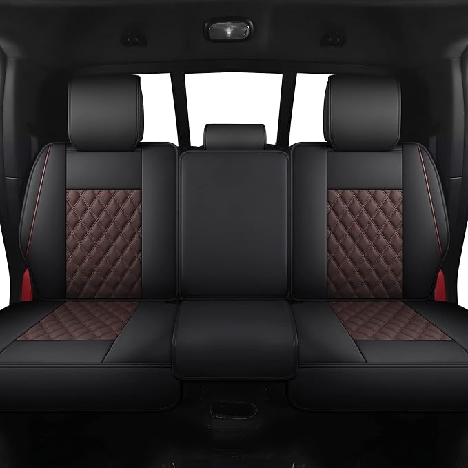 JOJOBAY Car Seat Covers for Dodge Ram,Fit 2009-2025 1500/2500/3500 HD Pick-up Truck,Crew,Regular,Quad,Mega Cab,Waterproof Synthetic Leather Seat Covers(5PCS-Full Set,Black-Brown)