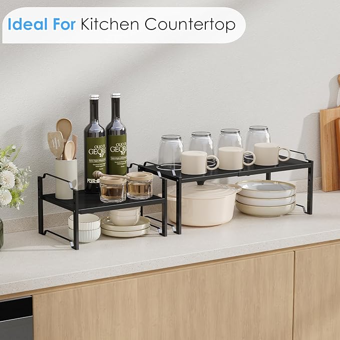 2 Pack 11” Width Expandable Kitchen Cabinet Organizer Shelves, Metal Kitchen
