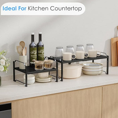 2 Pack 11” Width Expandable Kitchen Cabinet Organizer Shelves, Metal Kitchen