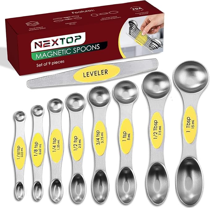 Magnetic Measuring Spoons Set of 9 Stainless Steel Dual-Sided Stackable