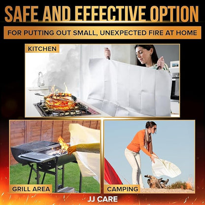 JJ CARE Fire Blanket ??5 Packs with Hooks ??40??x 40??Fire Blankets Emergency for Home and Kitchen, High Heat Resistant and Flame Protection for Kitchen, Car, Office, Camping & Home Safety