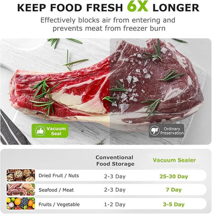 FIRE HIVE 5-in-1 Vacuum Sealer Machine for Food, 75KPa Powerful Suction, 11.8" Sealing Strip, Purple Light Clean, Built-in Sliding Cutter, Dry & Moist Modes, LED Display, 10 Vacuum Bags Included