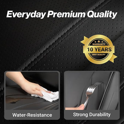 Coverland Custom Truck Car Seat Covers Front Seats for [2019-2026 GMC Sierra 1500 Crew, Double Cab Front Bucket Seats Rear 40/60 Split Cushion] - Protector Water Resistant Leather [Front-Black]