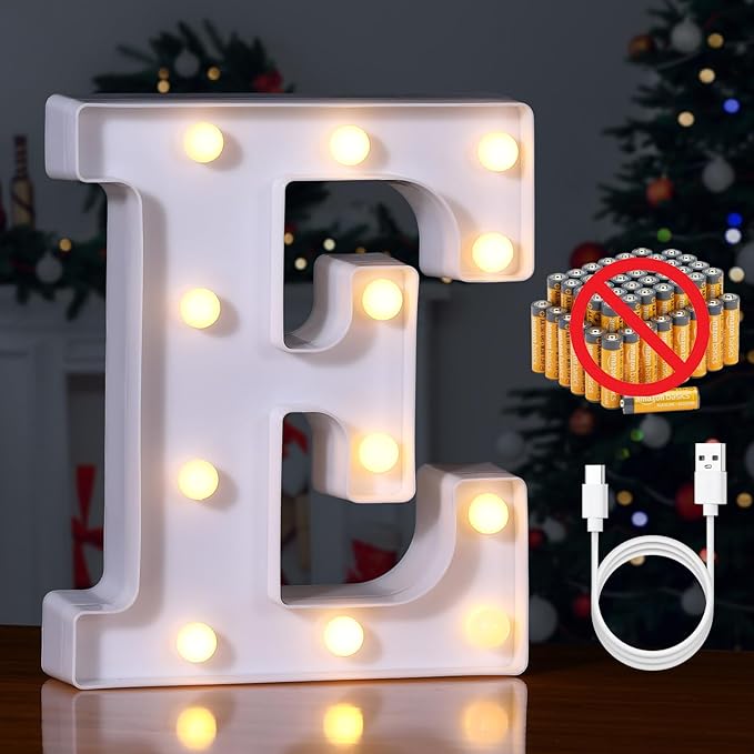 Foaky Rechargeable LED Letter Lights Sign Marquee Light Up Letters Sign for Night Light Wedding/Birthday Party Christmas Lamp Home Bar Decoration (E)