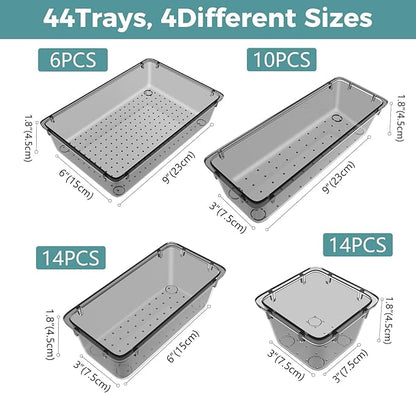 WOWBOX 44 PCS Clear Plastic Drawer Organizer Set, 4 Varied Size storage Bins