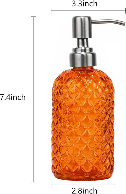 16 oz Diamond Pattern Glass Soap Dispenser, Kitchen and Bathroom Refillable