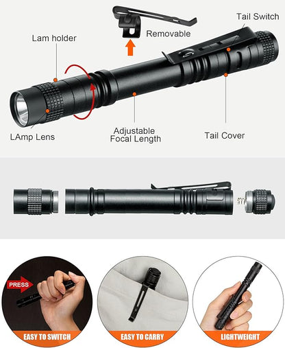 Vinsot 20 Pack LED Pen Lights Bulk Large Pen Light Flashlights Pocket 5.12 Inch LED Torch with Clip Aluminum Waterproof Flashlight for Nurses Hospital Outdoor Camping Emergency Hiking