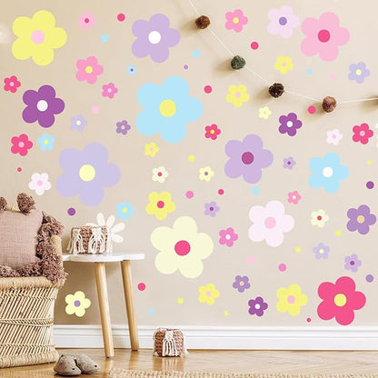 Glow in The Dark Y2k Cute Flowers Wall Decals，Glowing Luminous Colorful Floral Wall Stickers Colorful Removable self-Adhesive Preppy Hippie Stickers for Girls Bedroom (Lovely Color)