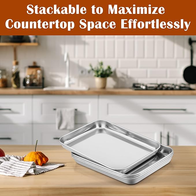 E-far Small Baking Sheet with Wire Rack, Stainless Steel Cookie Sheets Trays &