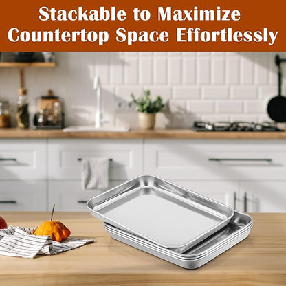 E-far Small Baking Sheet with Wire Rack, Stainless Steel Cookie Sheets Trays &