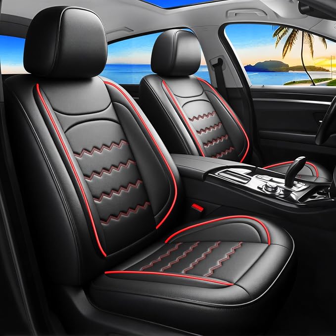 Trax Car Seat Covers Fit for Chevrolet/Chevy Trax 2024 2025 2026, Full Coverage Leather Waterproof Breathable Seat Covers, Automotive Seat Protectors, Airbag Compatible (Front Seats, Red Black)