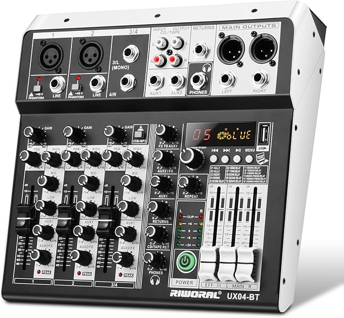 4 Channel Audio Interfacer DJ Mixer Sound Board 16-Bit DSP Effect USB Audio