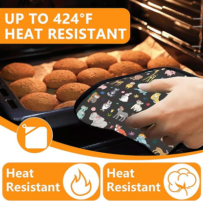 Cute Animals Oven Mitts and Pot Holders Sets 4Pcs, Extra Long Oven Gloves