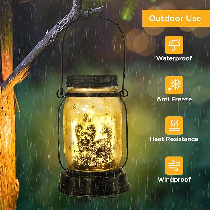 Yorkie Dog Gifts for Women/Men Yorkshire Terrier Solar Lanterns Mom Birthday Dog Lovers Lantern Pet loss Pet Memorial Lights Solar Garden Decoration for Yard, Patio,Backyard,Porch Torches Light