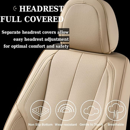Coverado Seat Covers, Car Seat Covers Front Seats, Car Seat Cover, Car Seat Protector Waterproof, Car Seat Cushion Nappa Leather, Beige Seat Covers Carseat Cover Universal Fit for Most Cars