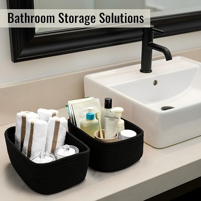 8 Pack Small Storage Baskets for Organizing, Woven Rope Bins for Bathroom
