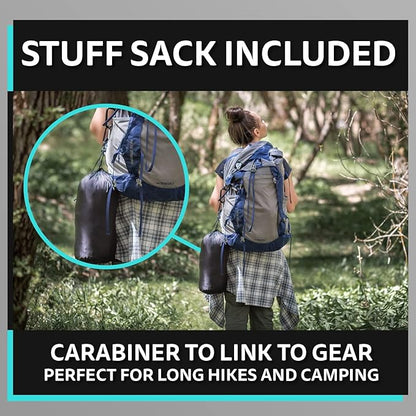 Ripstop Outdoor Camping Pillow and Blanket 3-in-1, Versatile Lightweight Nylon Waterproof Stadium Blanket, Ultralight Backpacking Essentials, Travel Blanket and Pillow Set - Black/Turquoise