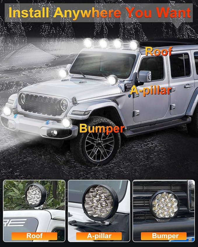 5 Inch Side Shooter LED Pods, Super Bright 34000LM Yellow Flood Spot Beam LED Driving Light w/Amber DRL, 360° Wide Range Off Road Light w/Wiring Harness Kit for ATV UTV SUV - 2Pack