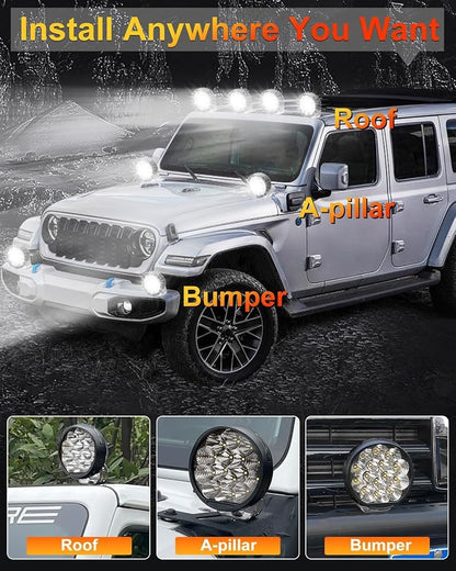 5 Inch Side Shooter LED Pods, Super Bright 34000LM Yellow Flood Spot Beam LED Driving Light w/Amber DRL, 360° Wide Range Off Road Light w/Wiring Harness Kit for ATV UTV SUV - 2Pack