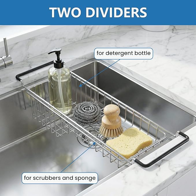 TreeLen Over The Kitchen Sink Caddy Sponge Holder Organizer Drying Rack