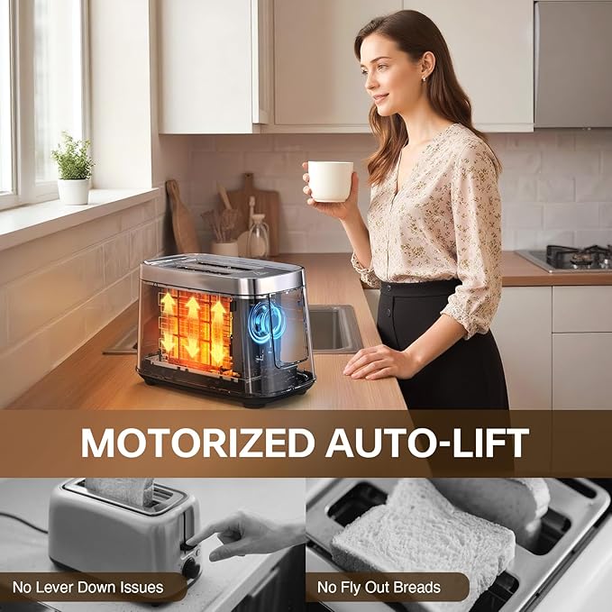 Mecity 2 Slice Toaster with Touch Screen & Auto Lift, Stainless Steel