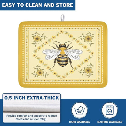Giwawa Sunflower Bee Dish Drying Mat, Summer Rustic Sunshine Floral Dish