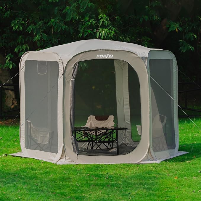 Porayhut Pop up Screen House Tent Sun Shelter with Breathable Mesh Doors,Portable Camping Tent with Detachable Waterproof Floor,10x10FT Screen Canopy Outdoor for Family Friends Party