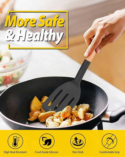 Pack of 2 Silicone Cooking Spatula, Heat Resistant Solid Turner, Non Stick