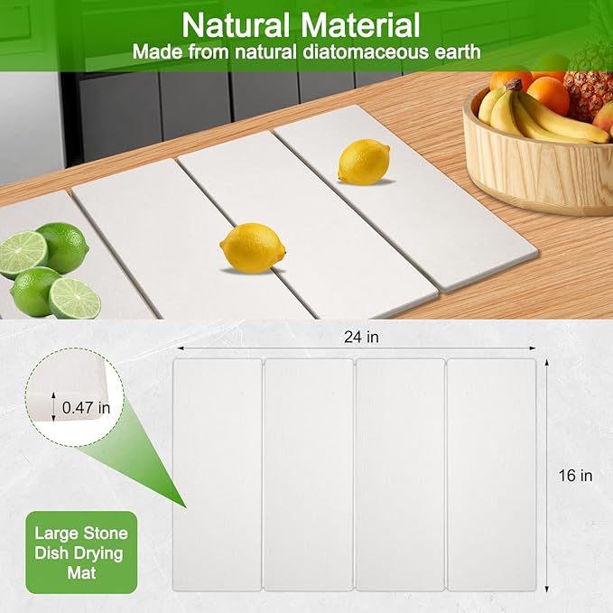 Large Dish Drying Mat for Kitchen Counter, Heat-resistant Mat, Diatomaceous