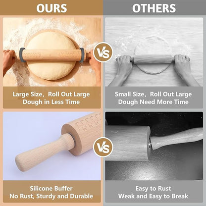 Long Adjustable Wood Rolling Pin: 21.1 Inch Rolling Pin