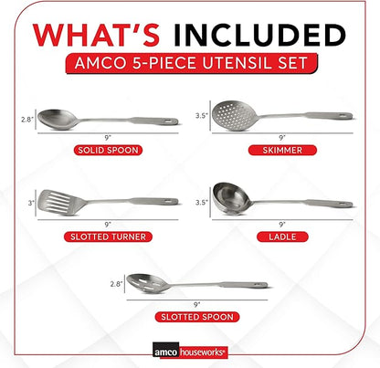 Amco 5 Piece Stainless Steel Cooking Utensil Set