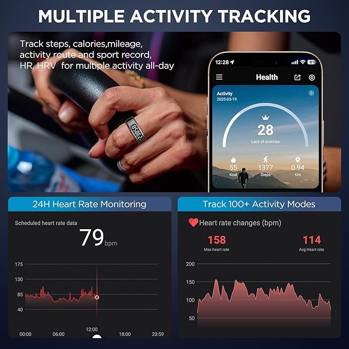 Smart Ring Health Tracker with Display Screen, Sleep Tracker with Heart Rate