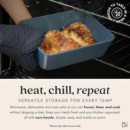 Ceramic Coated Glass Food Storage Container | No PTFE, PFOA, PFAS, and BPA | Reusable Non Toxic Meal Prep Container with Glass Lid | Easy To Store | 5 Cup Square [Dusk]