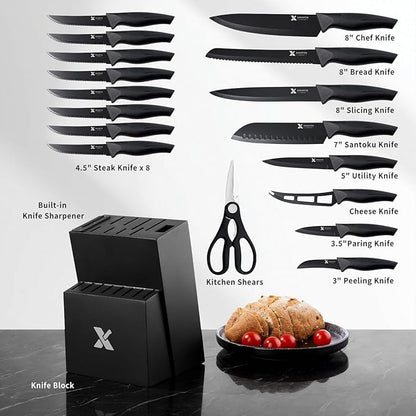 XANAPON 19-Piece Black Kitchen Knife Set