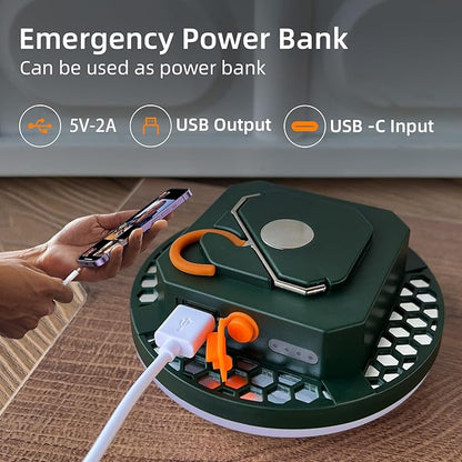 Camping Pop up Tent Light for Hanging, LED Rechargeable Portable Overhead Lantern for Vendor Booths, Waterproof Outdoor Camp Lamp with Battery Power for Glamping Indoor Outages(Dimming-Green)