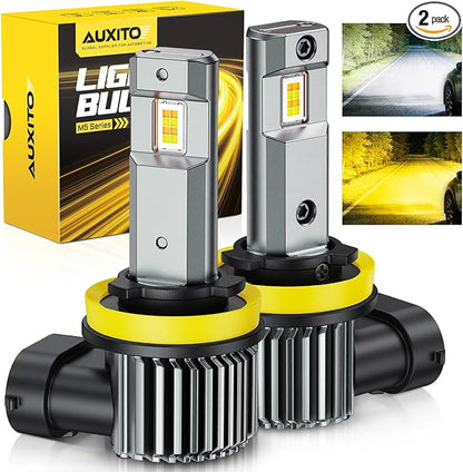 AUXITO H11 Switchback LED Bulbs, 80000LM 6500K White 3000K Yellow Dual Color H11 LED Bulb, 1:1 Mini Wireless Fog Light Bulbs, Fanless Copper Tube Cooling, No Beam Shift