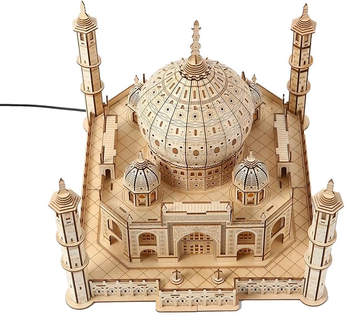 3D Wooden Puzzles for Adults 388pcs LED Light Taj Mahal Castle DIY Wooden Assembly Kit for Teens Home Decor