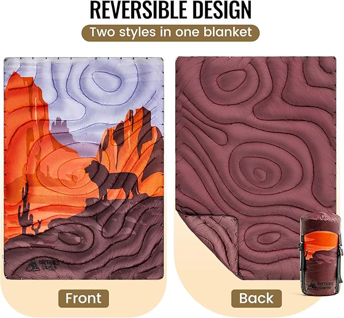 ONETIGRIS Camping Blanket,Wearable Outdoor Quilt with Recycled Thermal Insulation, Convertible to Sleeping Bag, Lightweight & Portable Travel Blanket for Camping &Hiking