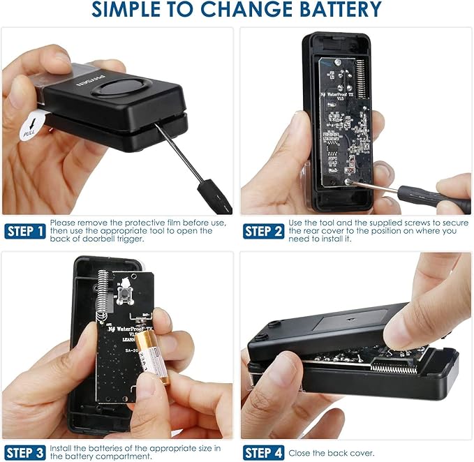 Wireless Doorbell 2 Receivers 2 Push Buttons, PHYSEN Waterproof Door Chime Kit